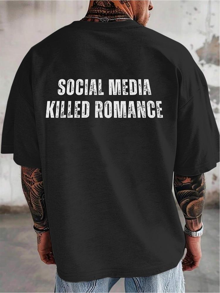 T-shirt da uomo con stampa posteriore Social Media Killed RoUnisexce Cotone Vintage Girocollo Manica Corta Street Oversize Top Basic Casual Quotidiano