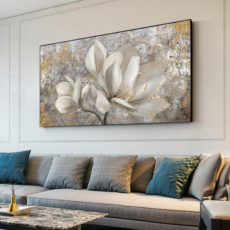 Abstract Gold Flower Oil Painting On Canvas Still Life Poster Wall Art Prints Pictures Home Decoration For Living Room Artworks