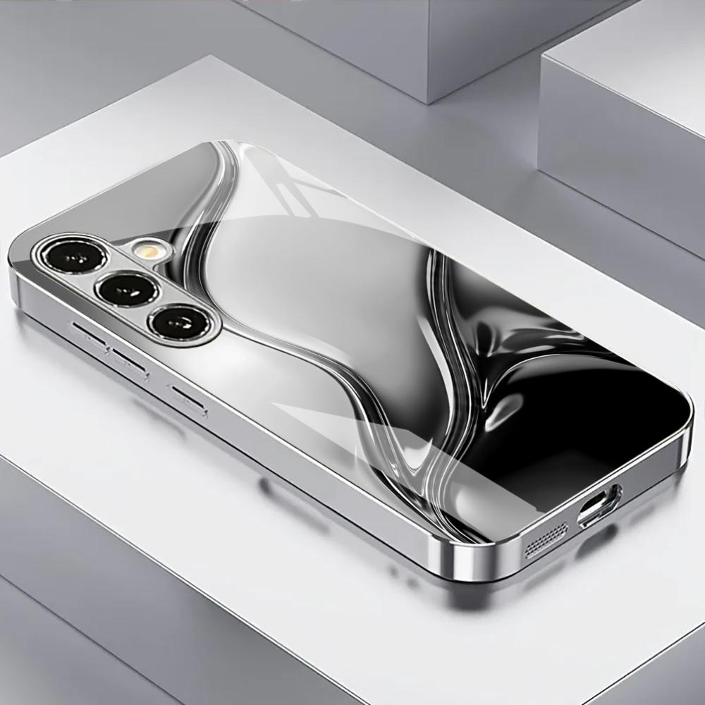Electroplated Silver Shockproof Phone Case For Samsung Galaxy S26 S25 S24 S23 S22 Ultra Plus Fe With Silver Fluid Pattern