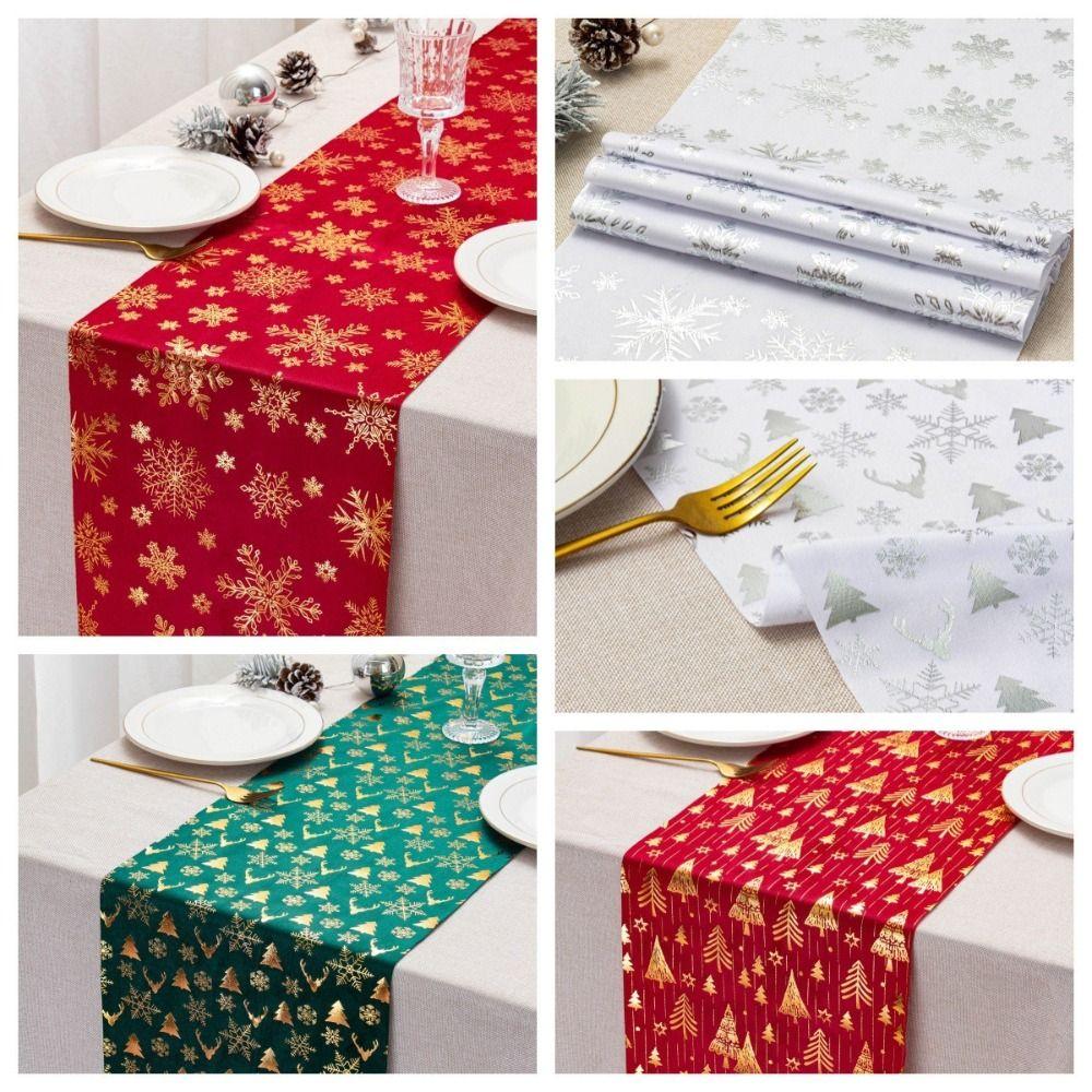Polyester Christmas Tablecloth Snowflake Printed Table Cover Holiday Style Table Runner  Home Decor