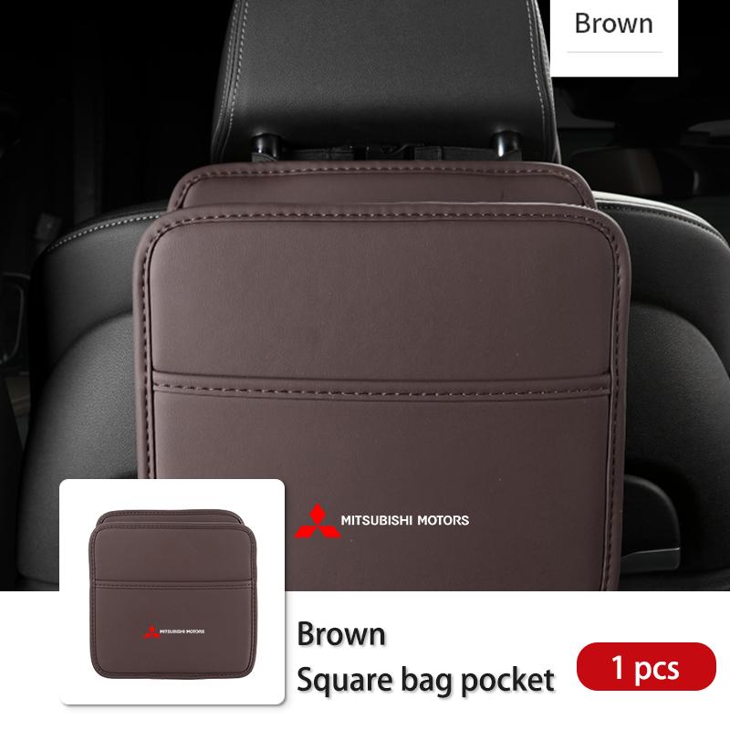 Car Logo Seat Back Storage Leather Multifunction Hanging Box Accessories For Mitsubishi Lancer ASX Pajero Mirage Attrage Xpander
