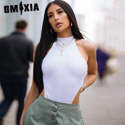 Summer Women's Slim-fit Vest Top Sexy Halter Sleeveless High Slit Bodysuit