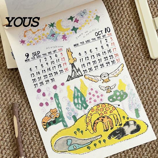 Dekoratives Wandpapier 2027 Tier-Doodle-Kalender, Niedliche handgezeichnete Illustration Hängender Planer mit zweimonatigem Zeitplan-Organisator Baumwollschnur,