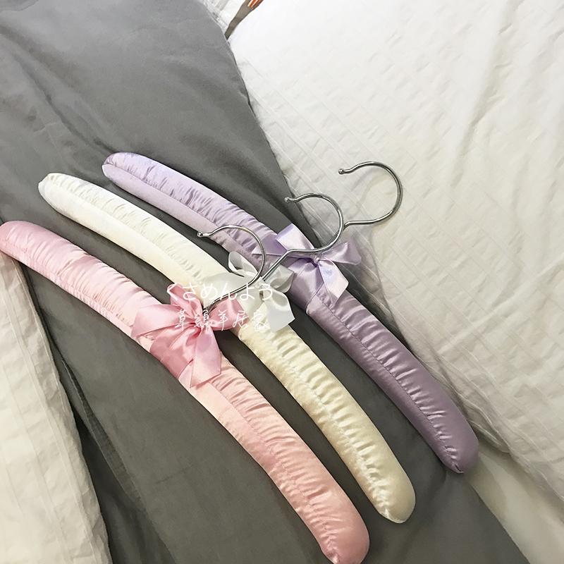 Clothes Hanger AdultStyle39cm Satin SolidColor Non-Slip Clothing Store Storage Sponge Seamless with Bowknot Simple Home Wardrobe