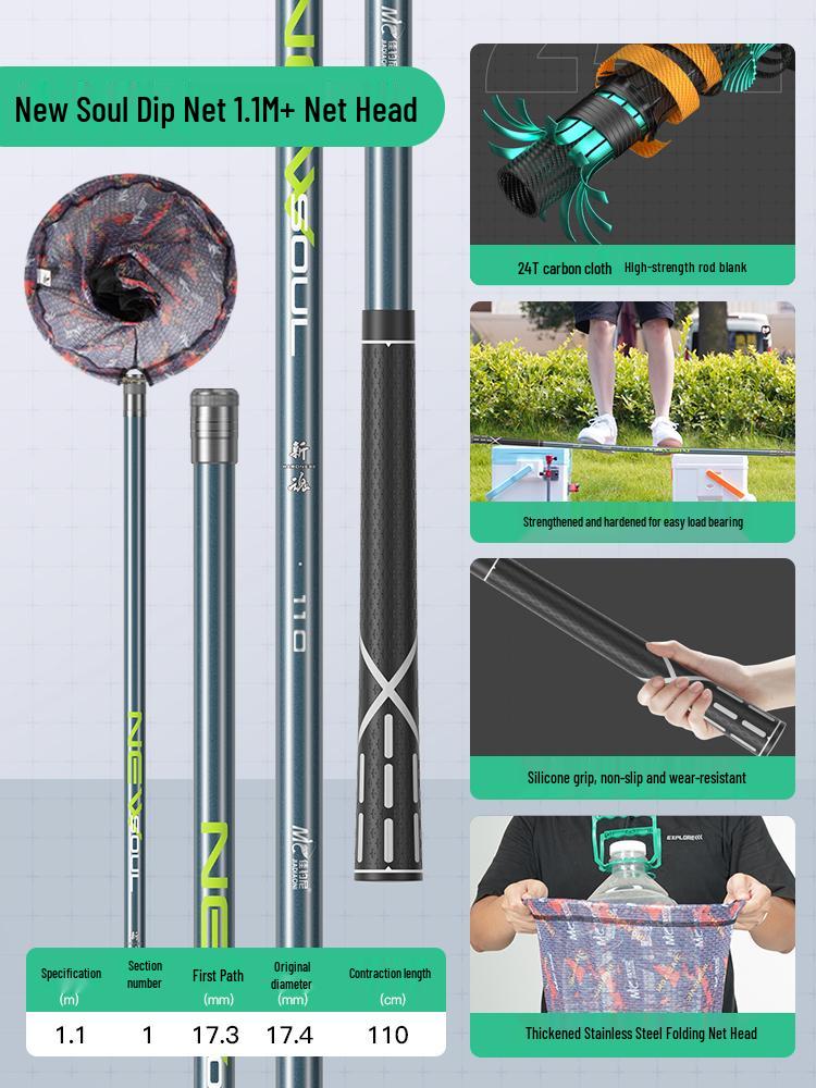 Superharte Carbon-Angelruten-Kombination: Kescher, Rute, Kopf, Fischbehälter, Extraharte integrierte Blankrute