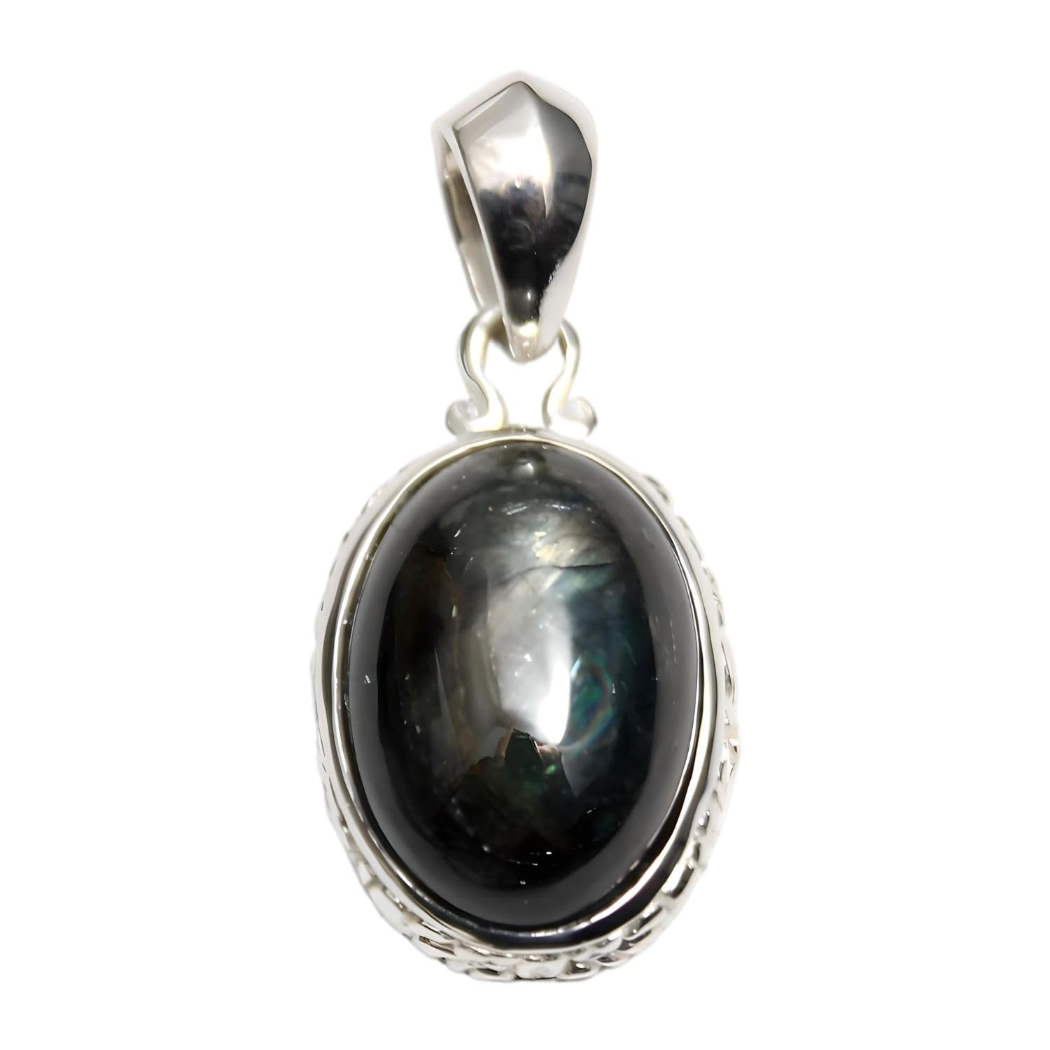 

[goodvibrations] Sapphire Oval Pendant for Men, 925 Sterling Silver