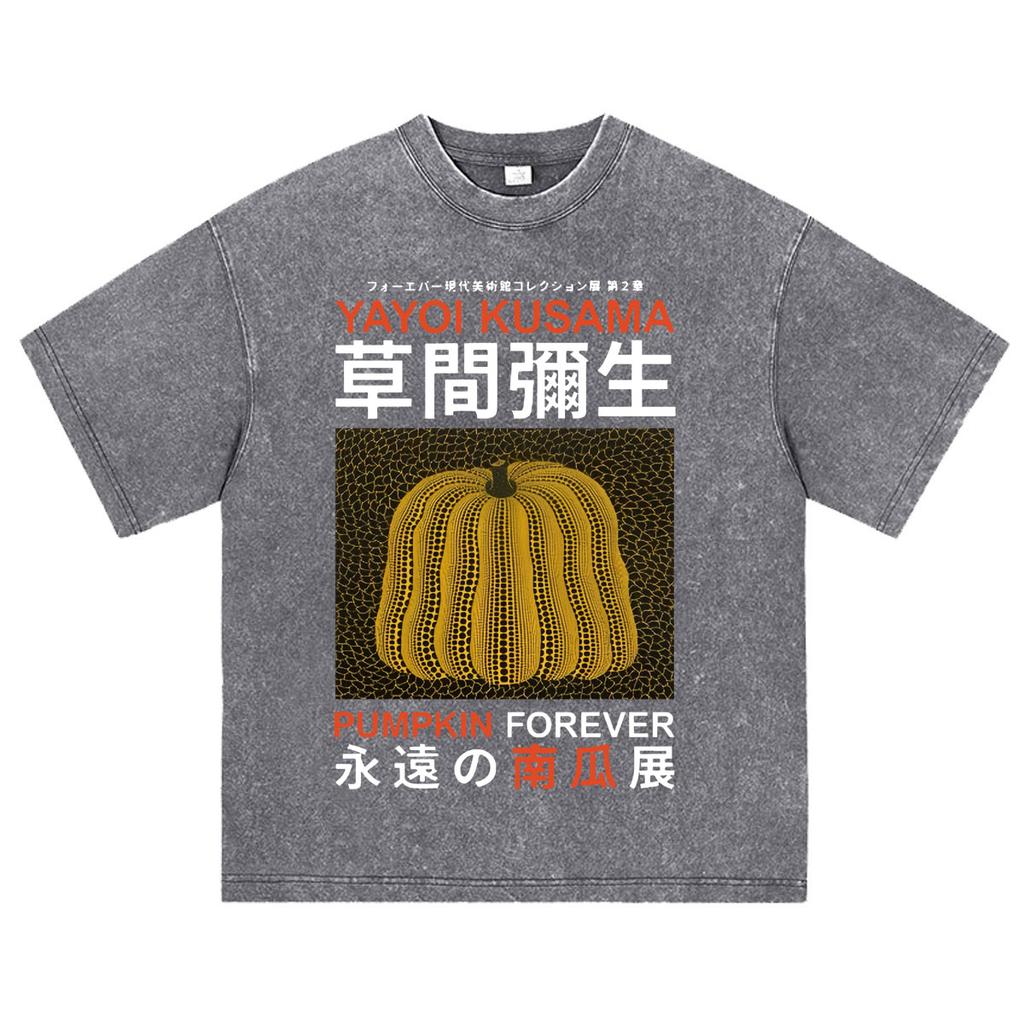 Japanese Artist Yayoi Kusama Pumpkin Eyes Art Show Vintage Washed T Shirt Unisex Unisex Clothing High Quality Short Sleeve Tshirt