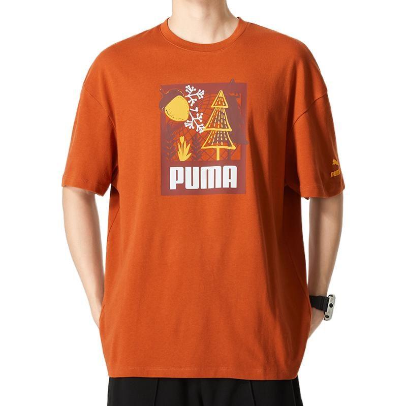 Puma T Shirts Men's Orange Crew Neck Moderate Straight Fit 538776-64
