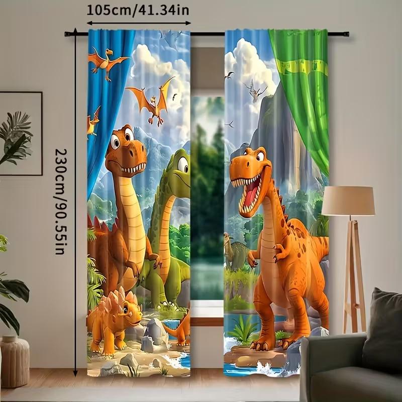 Dinosaur Print Curtains Suitable Bedroom Living Room Kitchen Decoration Home Window Set Of 2 Made Polyester Great Decor