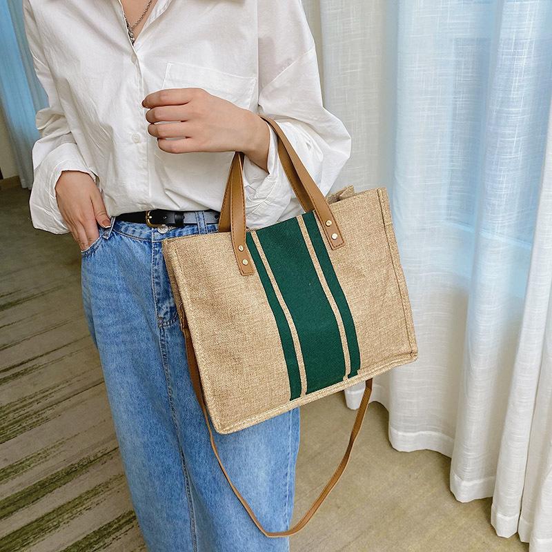 Women's Handbag Portable Business Stripes Simple Square Canvas Big Bag