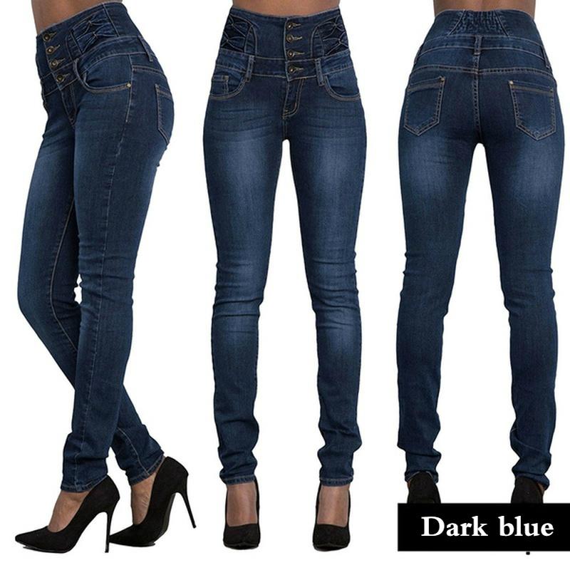 Dámské ležérní kalhoty s vysokým pasem Demin Pencil Pants Slim Jeans