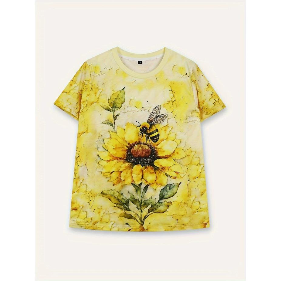 Women's Casual Elegant Round Neck T-Shirt - Floral Print Summer Top Maroon Color Block Design Breathable Medium Stretch Casual