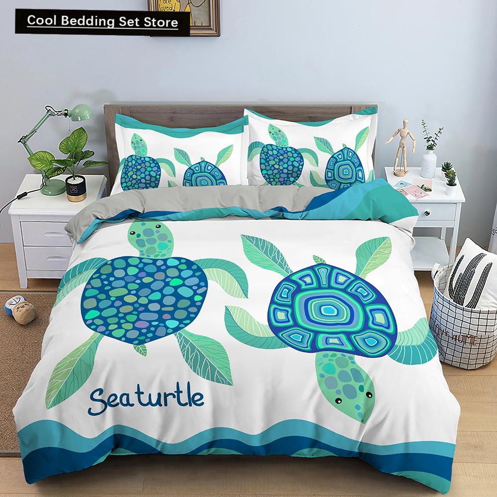Sjøskilpadde Dynetrekksett Putetrekk Havdyr Skilpadde Sengetøysett Queen Twin Barn Hjemmetekstiler Kart Korall Dynetrekk King