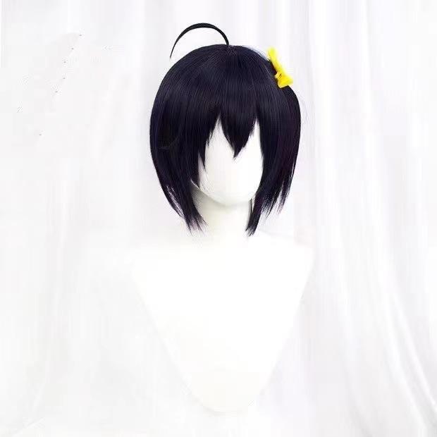 Anime Cosplay Wig, Takanashi Rikka Dark Purple Short Hair High-Temperature Fiber Synthetic Hairpiece