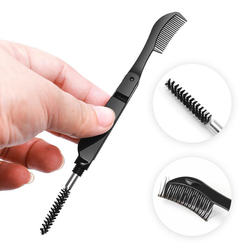 1PCS 2 In 1 Foldable Eyelash Comb and Eyebrow Brush Double Head Folding Eyelash Comb False Eyelashes Spiral Brush Eyebrow Comb