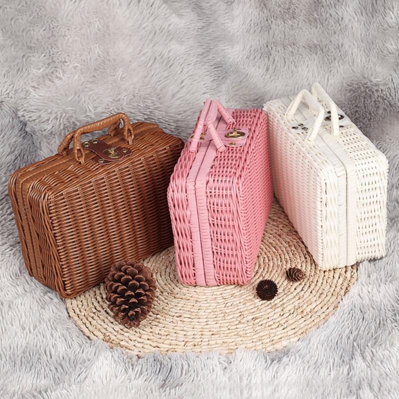 Portable Travel Toiletry Makeup Bag Woven Ratton Gift Box Cosmetic Organizer Large Capacity for Women Girls