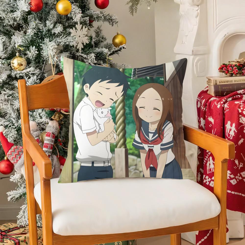 Cartoon Takagi-San Nishikata-N Pillow Case Silky Short Plush With Invisible Zipper Dustproof Sofa Cushion Cover For Home Decor