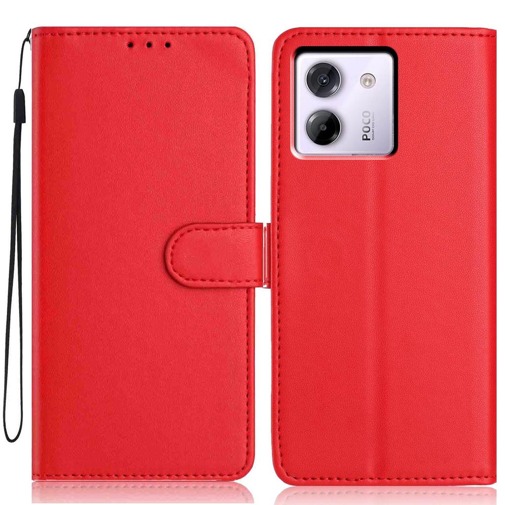 For Xiaomi Poco M7 Pro 5G Wallet Case with Strap/Multiple Card Slots Solid Color Leather Stand Phone Cover