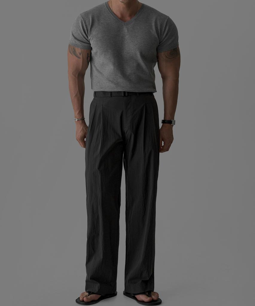 Baulopeulodeogteu V-Neck Muscle Short Sleeve Knit [Gray]
