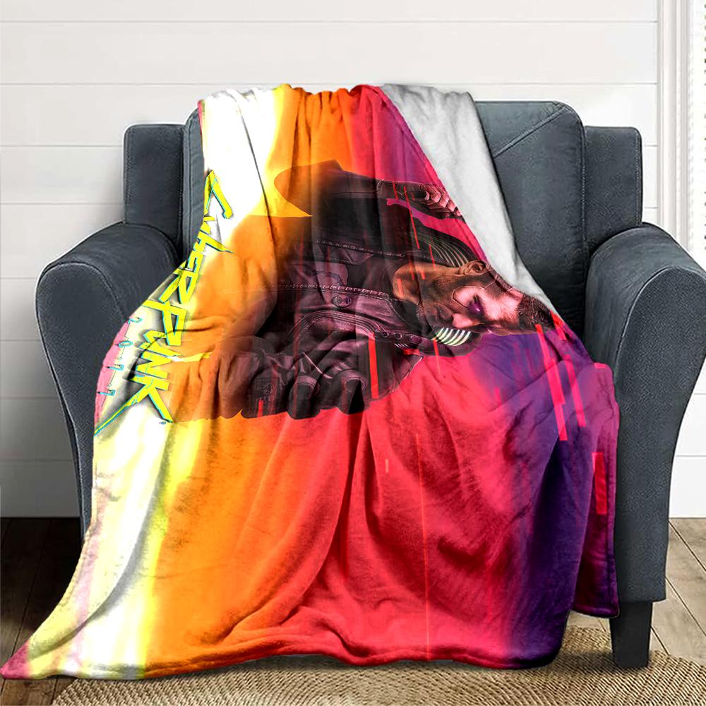 Cyberpunk Future Cityscape Blanket Soft Throw Blanket For Home Bedroom Bed Sofa Travel Office Solid Christmas Blanket