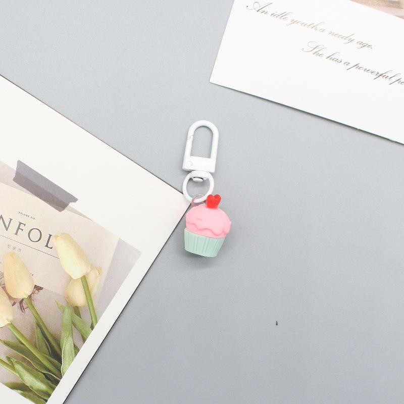 Creative Resin 3D Fruit Cake Toy Keychain with Heart Pendant