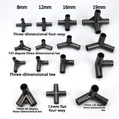 1 st Svart Rörkoppling DIY Hylla Tält Fast Kopplingsbeslag Innerdiameter 8/12/16/19 mm ABS-plast T-koppling Fyravägs Armbåge Rak Koppling