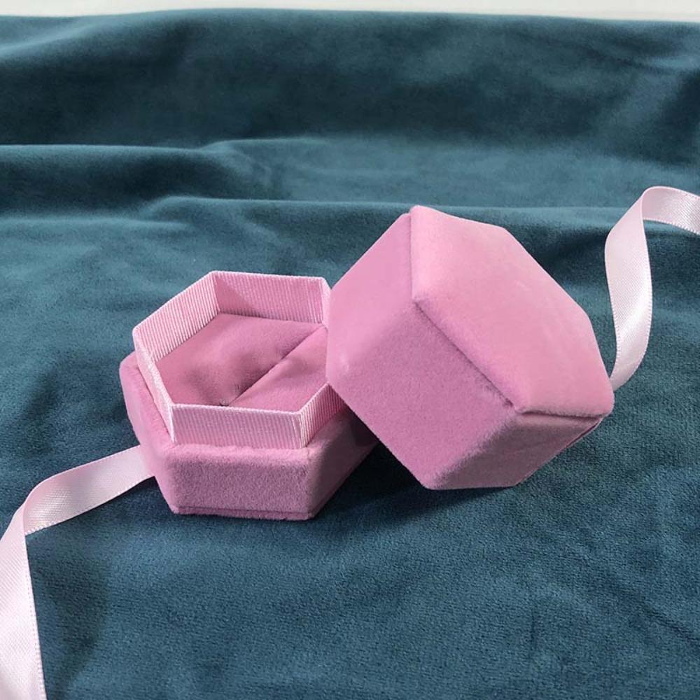 Ribbon Flocking Ring Box Velvet Ring Display Case Portable Jewelry Organizer  Spouse