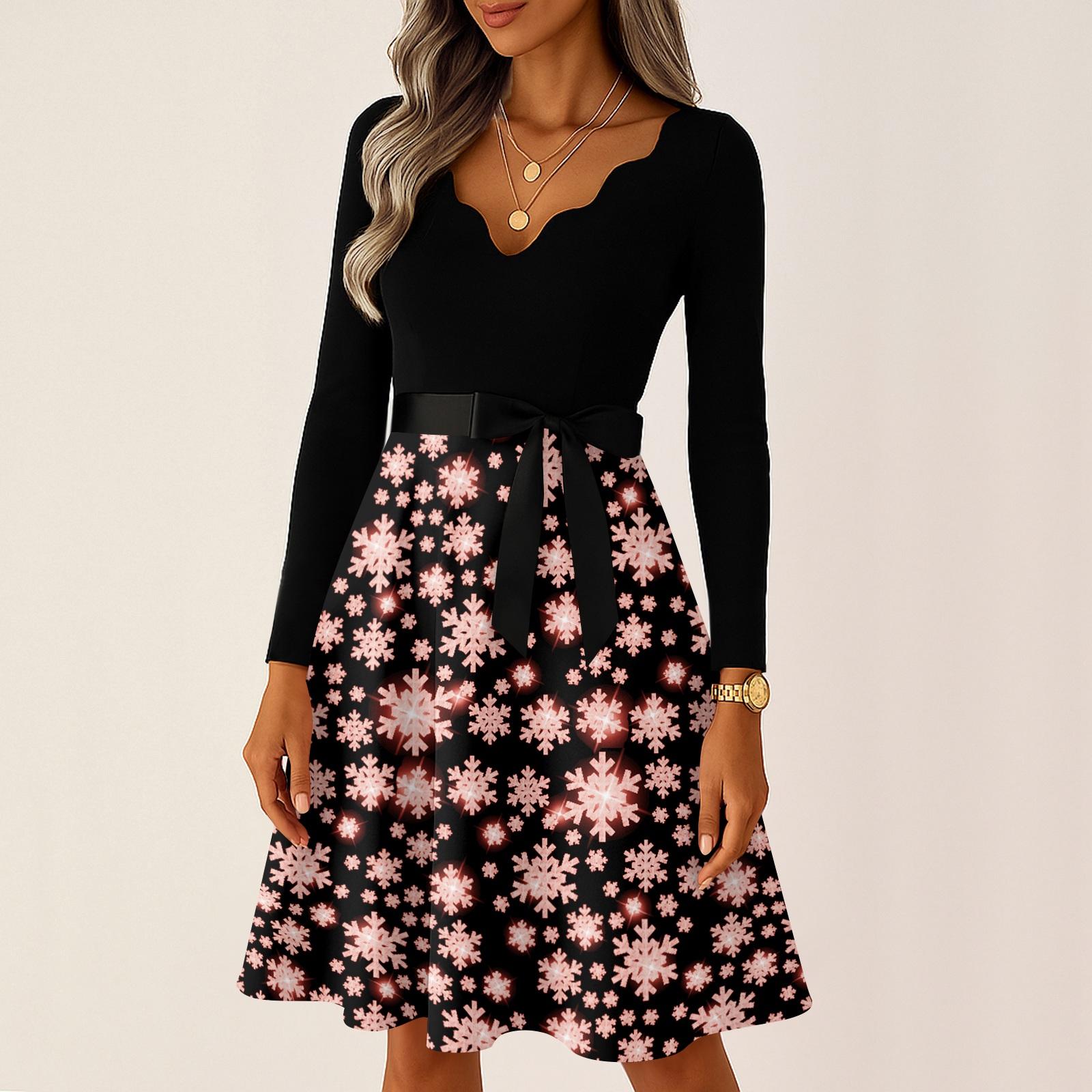 

Женские повседневные модные длинные платья с рождественским графическим принтом и длинными рукавами в винтажном стиле XXXXL розовый