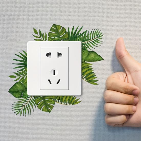 Removable Plants Flower Switch Sticker, Decorative Green Leaf Floral Bunny Light Socket Decal, DIY Art Murals for Kids Girls Bedroom Living Room