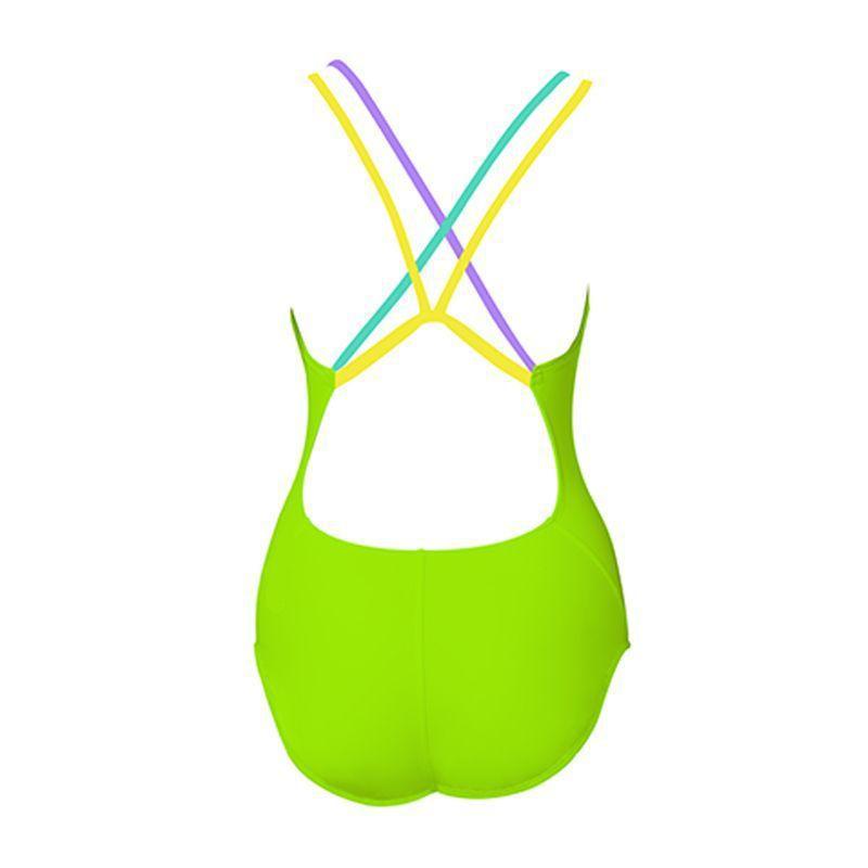 Double-layer multi-color shoulder strap one-piece competitive swimsuit for 's professional sports training, low fork to cover the belly