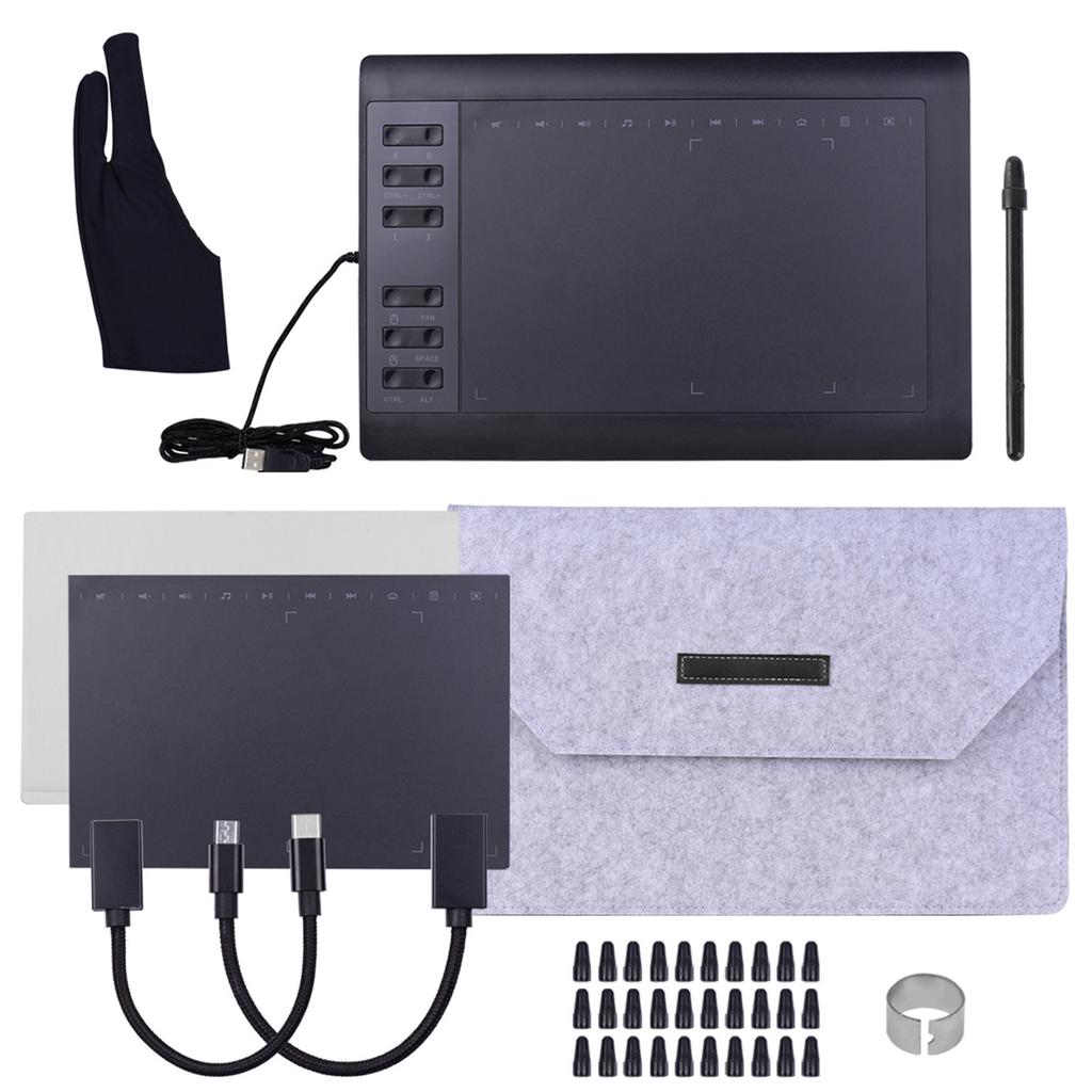 10x6 Inch Professional Graphics Drawing Tablet 12 Express Keys with 8192 Levels Support PC Laptop Connection
