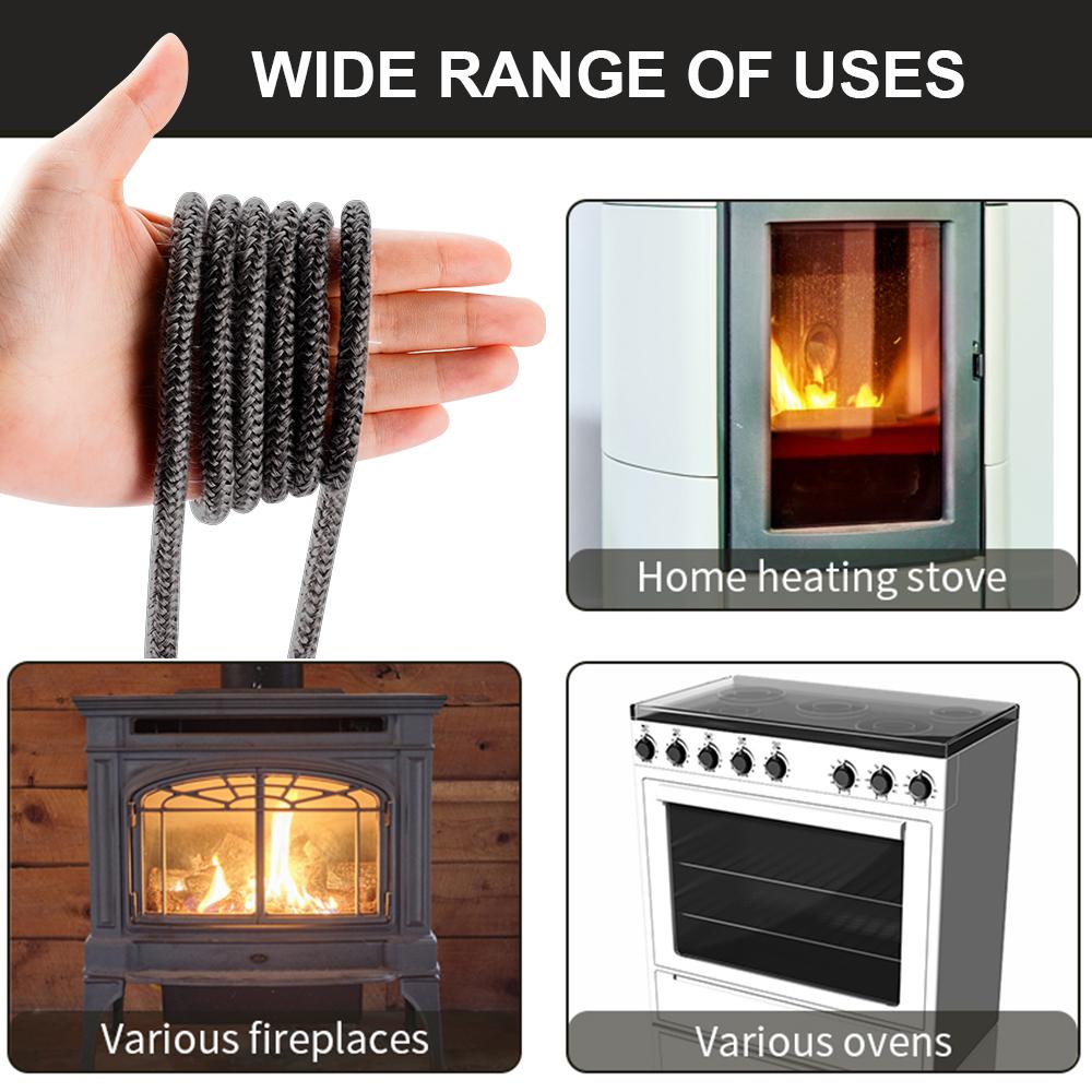 2M Fireplace Sealing Rope 6/8/10/12mm Gasket Cord Stove Door Fireplace Cord High Temperature Woodburner Sealing Rope Replacement