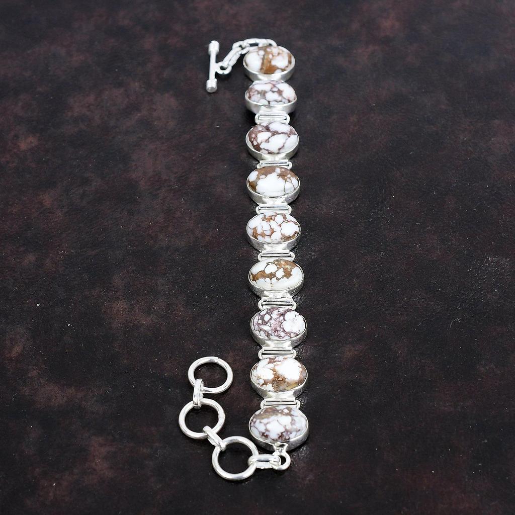 Wild Horse Magnesite Bracelet Natural Gemstone Jewelry Handmade Bracelet 925 Sterling Silver Bracelet Adjustable Chain Bracelet Gift for Mom