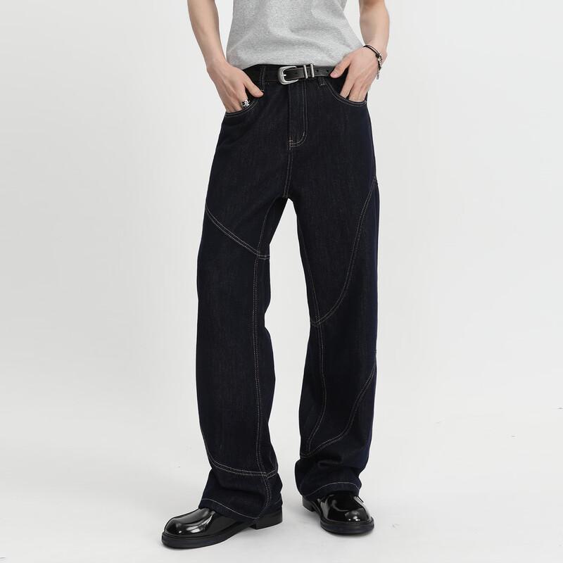 VOGUO RELAY Unisex Loose Straight Raw Denim Jeans S