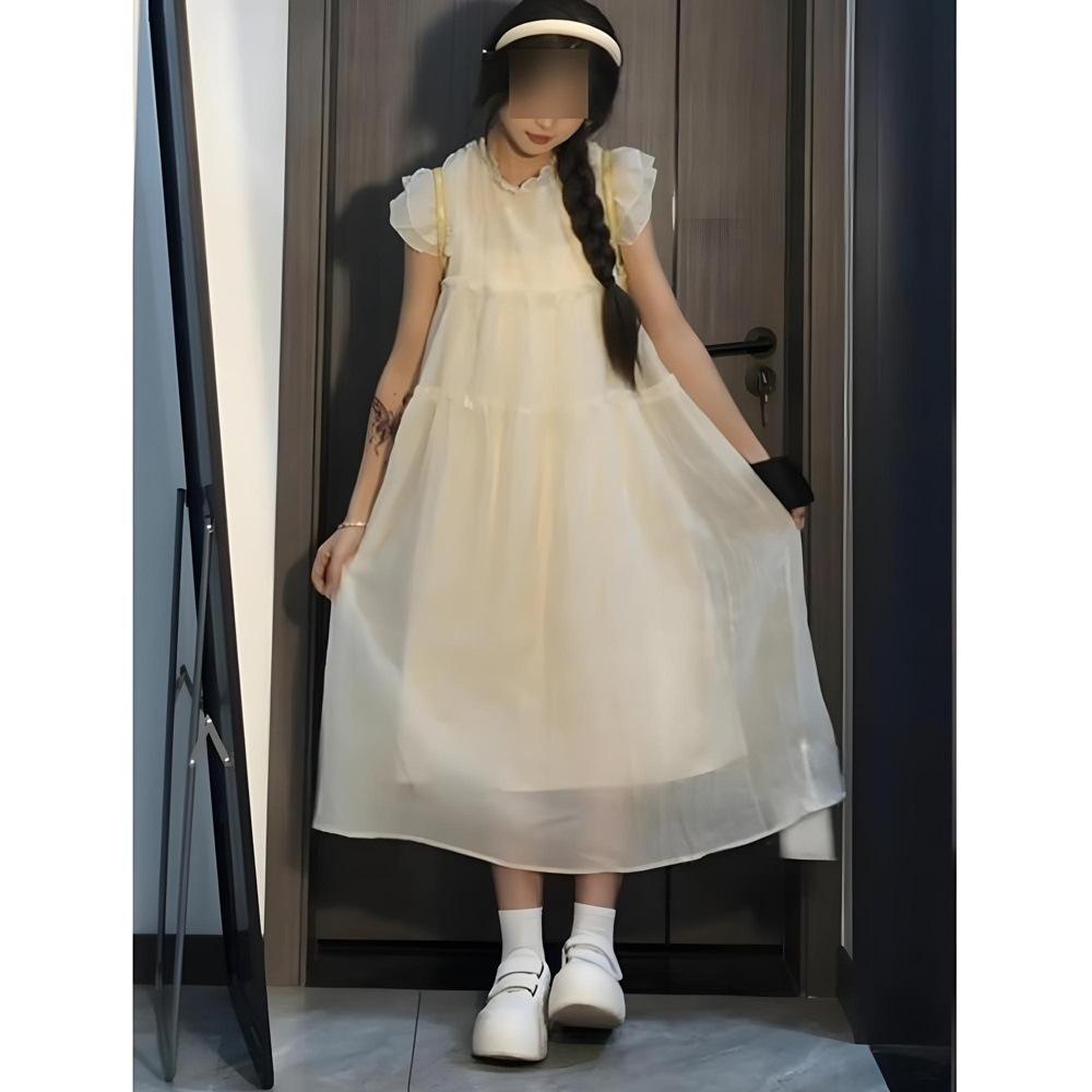 Gentle and Sweet Wind Small Flying Sleeve Dress Women's Summer New Small Loose Medium and Long Fairy Skirt