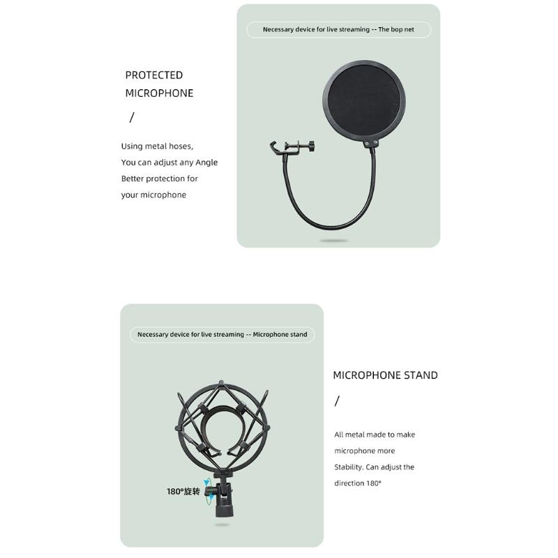 Portable Kits Microphone Desk Arm Stand Mount Smartphone Clip Mic Holder with Tripod Mic Arm 180 Degree Rotation