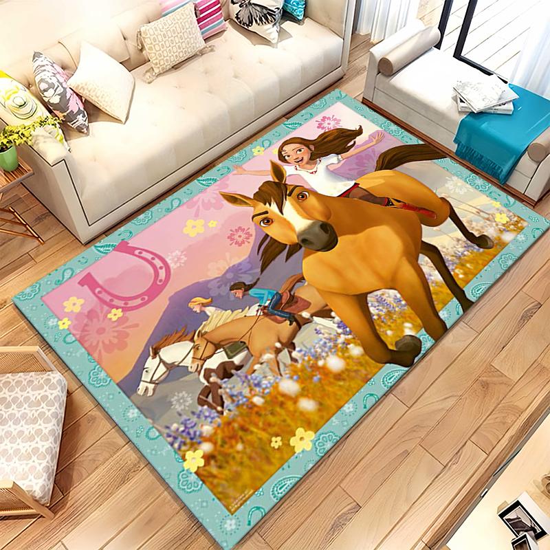 Cartoon Spirit Riding Free Horses Living Room Non-Slip Area Rug Soft Carpet for Bedroom Kids Playroom Sofa,Home Decor Doormat