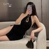 Women's Vintage Mandarin Collar Frog Button Backless Double Slit Qipao Dress Costume Lingerie Set