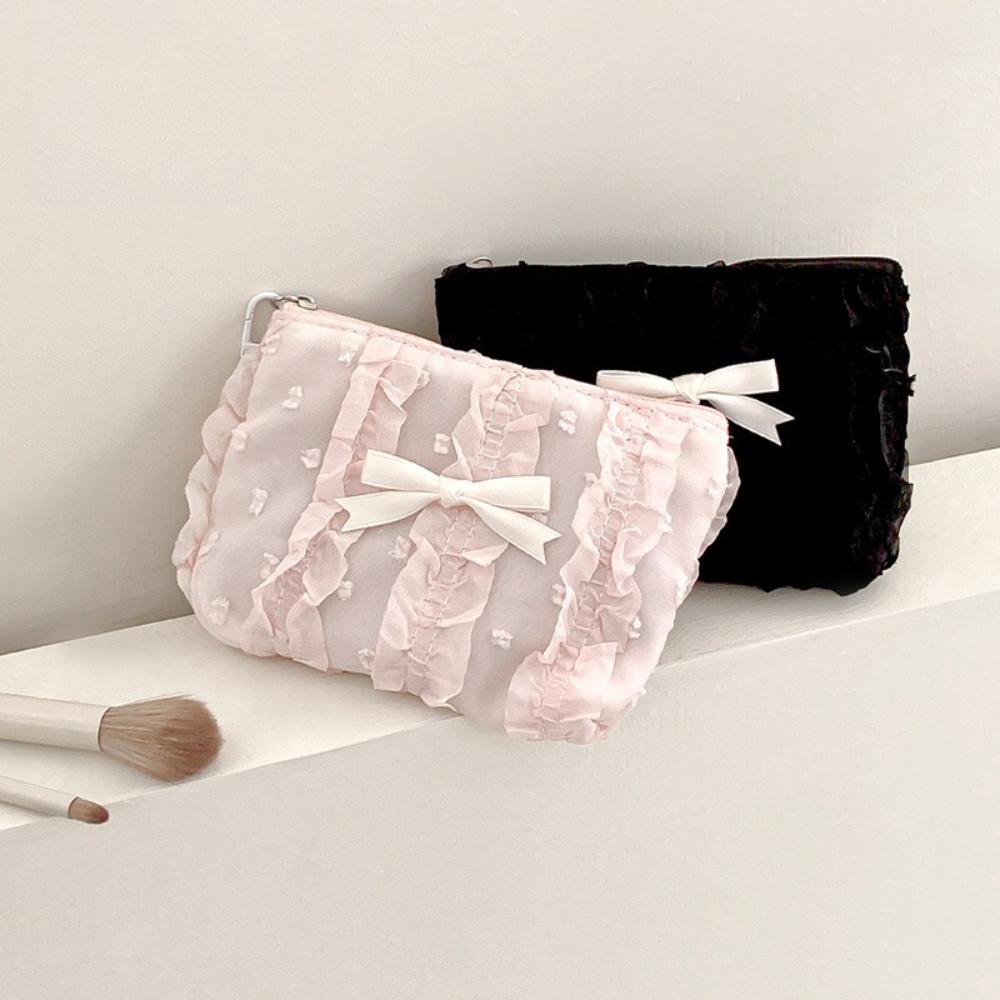Mini and Cute Makeup Bag, Lace Bow, Portable Coin Wallet Handbag, Ladies' Cosmetics Storage Bag
