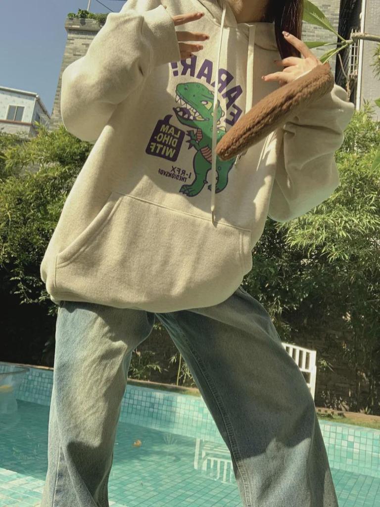 Damen Koreanischer Stil Plüsch Kapuzenpullover - Lockere Passform für Herbst und Winter