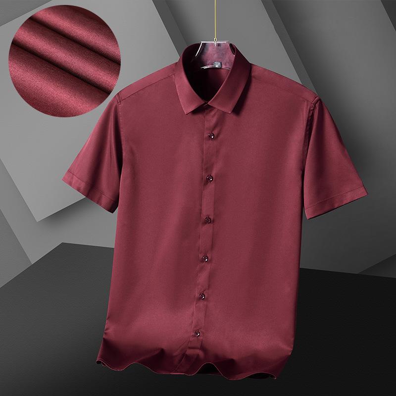 2026 New Spring Summer Men's Shirt Non-Ironing Anti-Wrinkle Business Casual Solid Color Elastic Smooth Short Sleeves Work Shirt