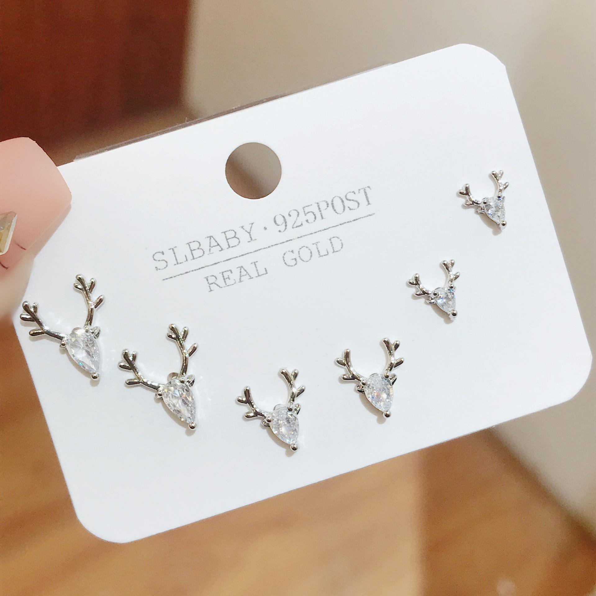 

925 Silver Antler Earrings Set - Minimalist & Versatile for Women