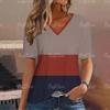 Women T Shirt Simple Stripe 3d Print T-shirt Women Fashion Blue V-Neck Short Sleeve Summer Tops Tees Women Clothing Oversized