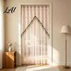 Elegant Sheer Door Hangings Floral Curtain with Beads Lace Embroidered Gauze Room Romantic Home Decor for Living Divider Rod Pocket Doorway Bedroom
