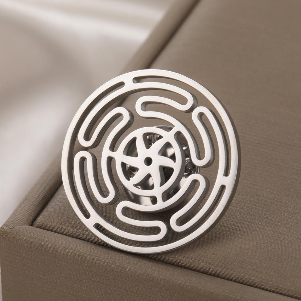 Dawapara Wheel of Hecate Brooch Pins Ancient Greek Moon Goddess Wicca Symbol Magic Strophalos Talisman Stainless Steel Jewelry