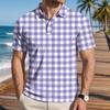 Men’s Loose Fit Casual Plaid Print Short Sleeve Polo Shirt with Turn Down Collar Comfortable Breathable Fabric for Daily Wear