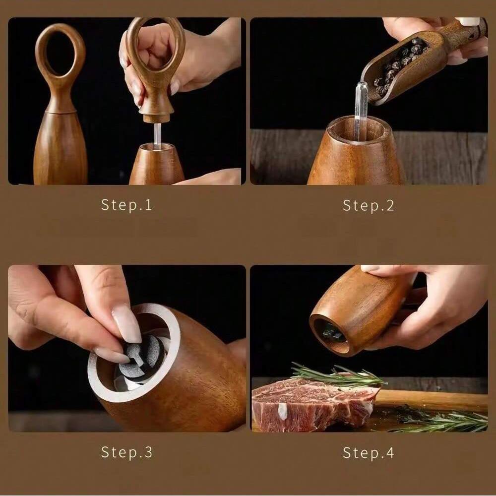 1/2 wooden salt and pepper grinder sets with ceramic core and storage rack-adjustable manual spice grinder, suitable for barbecu