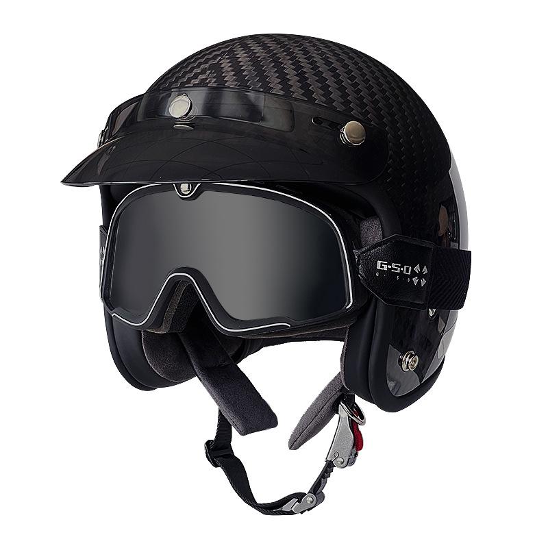 3C Certified Retro Harley Carbon Fiber Motorcycle Helmet, Unisex All-Season Winter Half Helmet