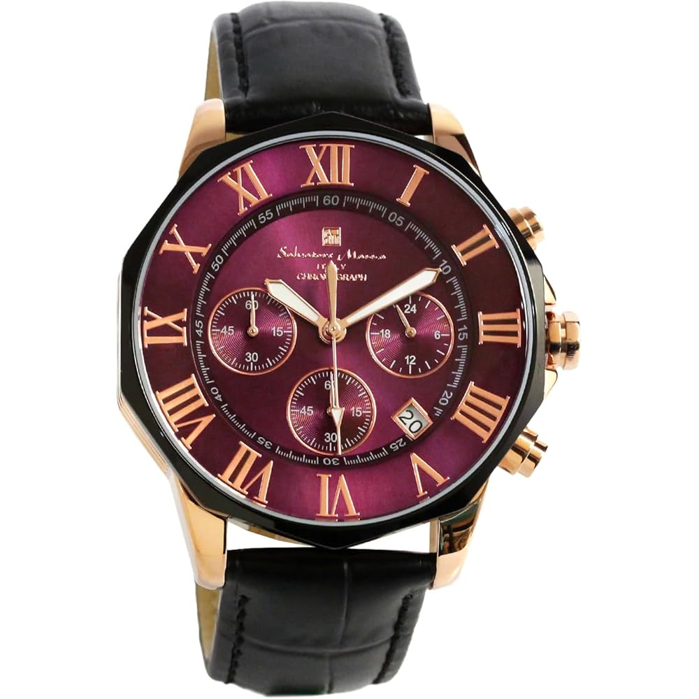 Salvatore Marra Men's Chronograph Watch Red 10 ATM Water Resistant Leather Strap Black SM15104-PGPLLE