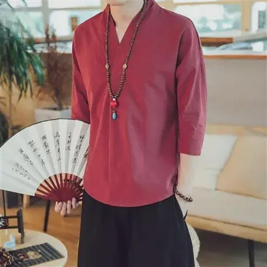 Men's Chinese Style Summer Tang Suit: Short-Sleeved Hanfu Top for Meditation, Tea, and Casual Wear